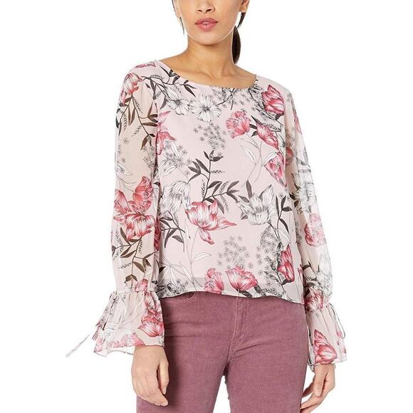Cupcakes & Cashmere Women's Pink Floral Coquette Blouse - Size Large - Romantic - Picture 1 of 8